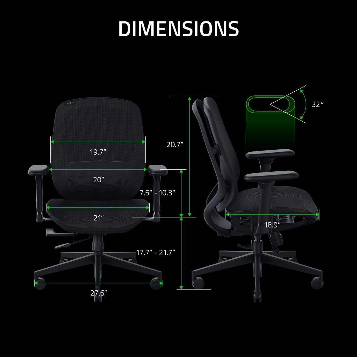 Razer Fujin Breathable Mesh Ergonomic Gaming Chair with 3D Armrests & Synchro-Tilt