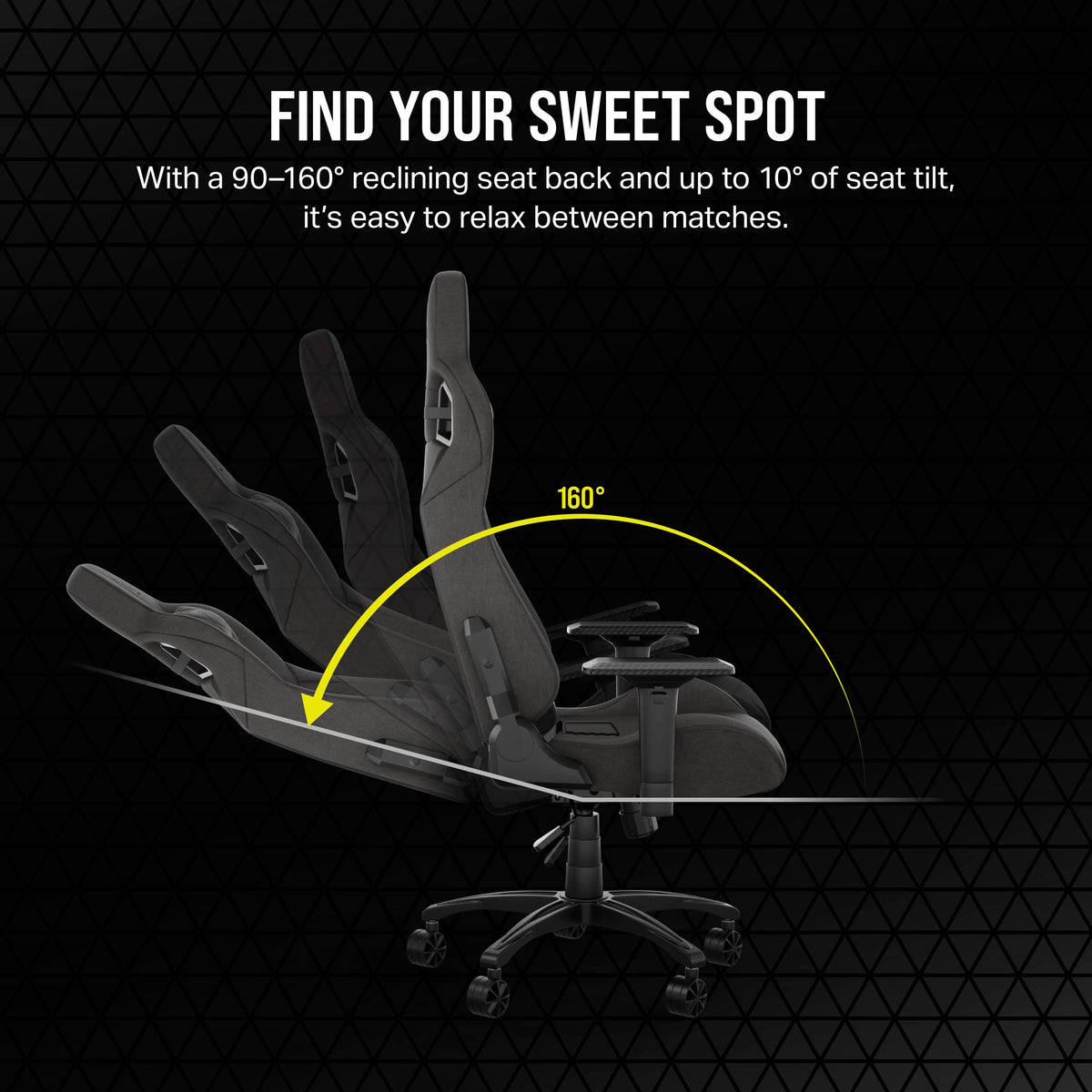 Corsair T3 Rush 2023 Fabric Gaming Chair - Reclining with Memory Foam Lumbar Support