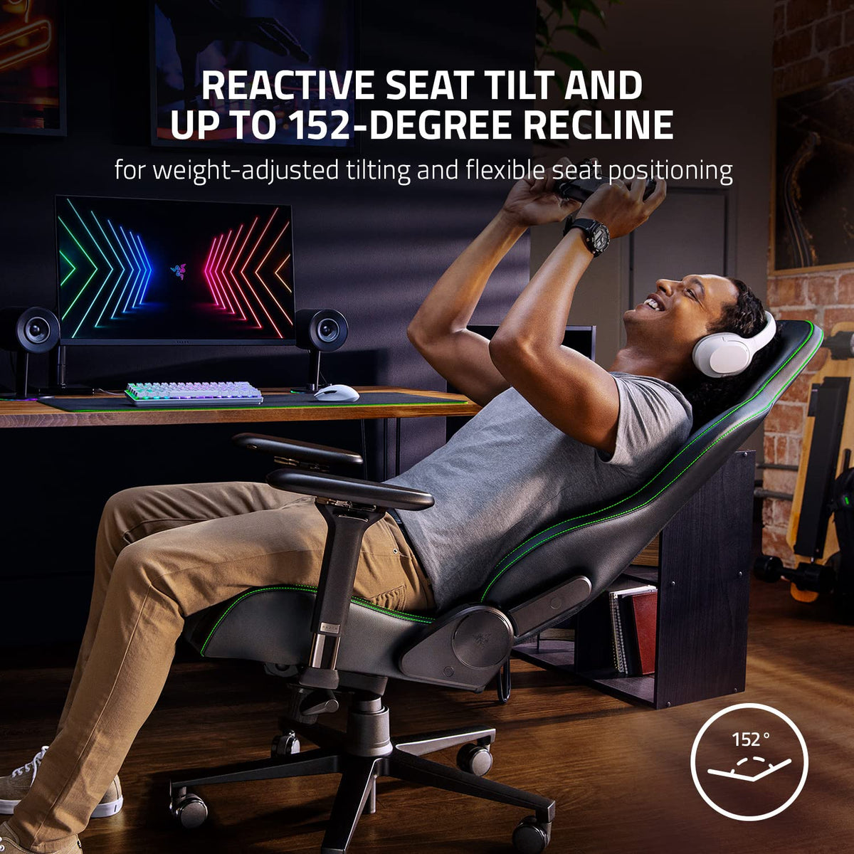 Razer Enki Gaming Chair with Built-in Lumbar Arch, 152° Recline & Eco-Friendly Synthetic Leather
