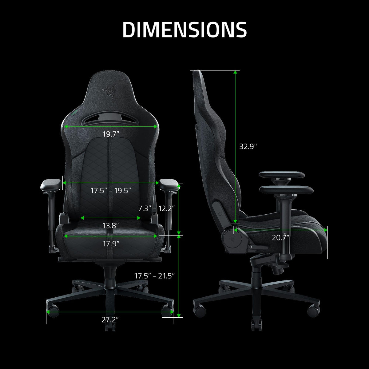 Razer Enki Gaming Chair with Built-in Lumbar Arch, 152° Recline & Eco-Friendly Synthetic Leather