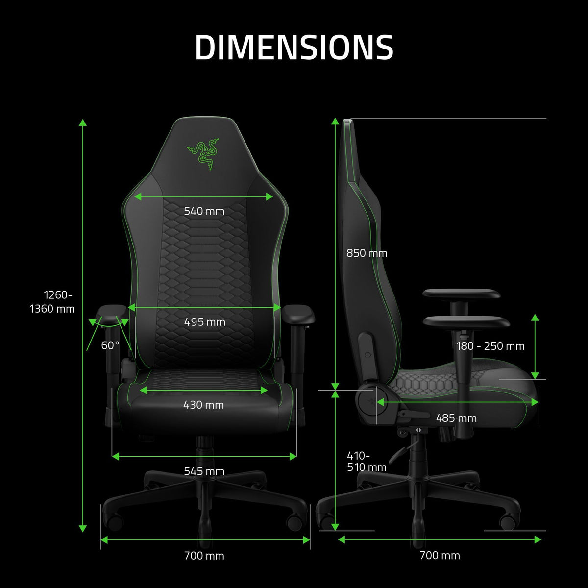 Razer Iskur V2 X Gaming Chair - Ergonomic Lumbar Support, CoolTouch EPU Leather, 152° Recline, Black/Green