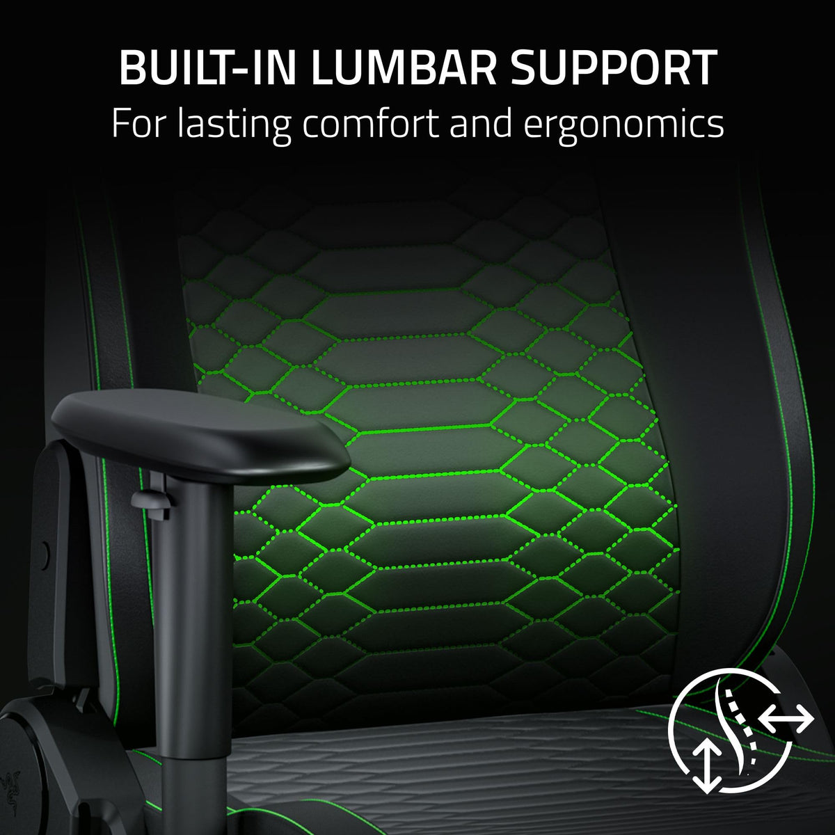 Razer Iskur V2 X Gaming Chair - Ergonomic Lumbar Support, CoolTouch EPU Leather, 152° Recline, Black/Green