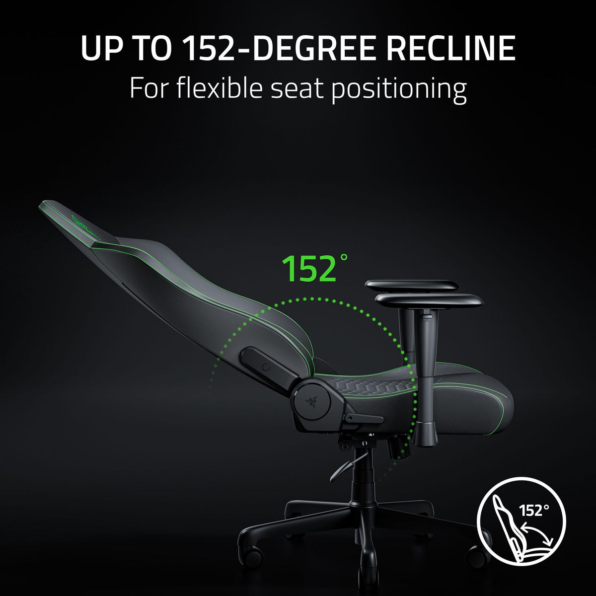 Razer Iskur V2 X Gaming Chair - Ergonomic Lumbar Support, CoolTouch EPU Leather, 152° Recline, Black/Green