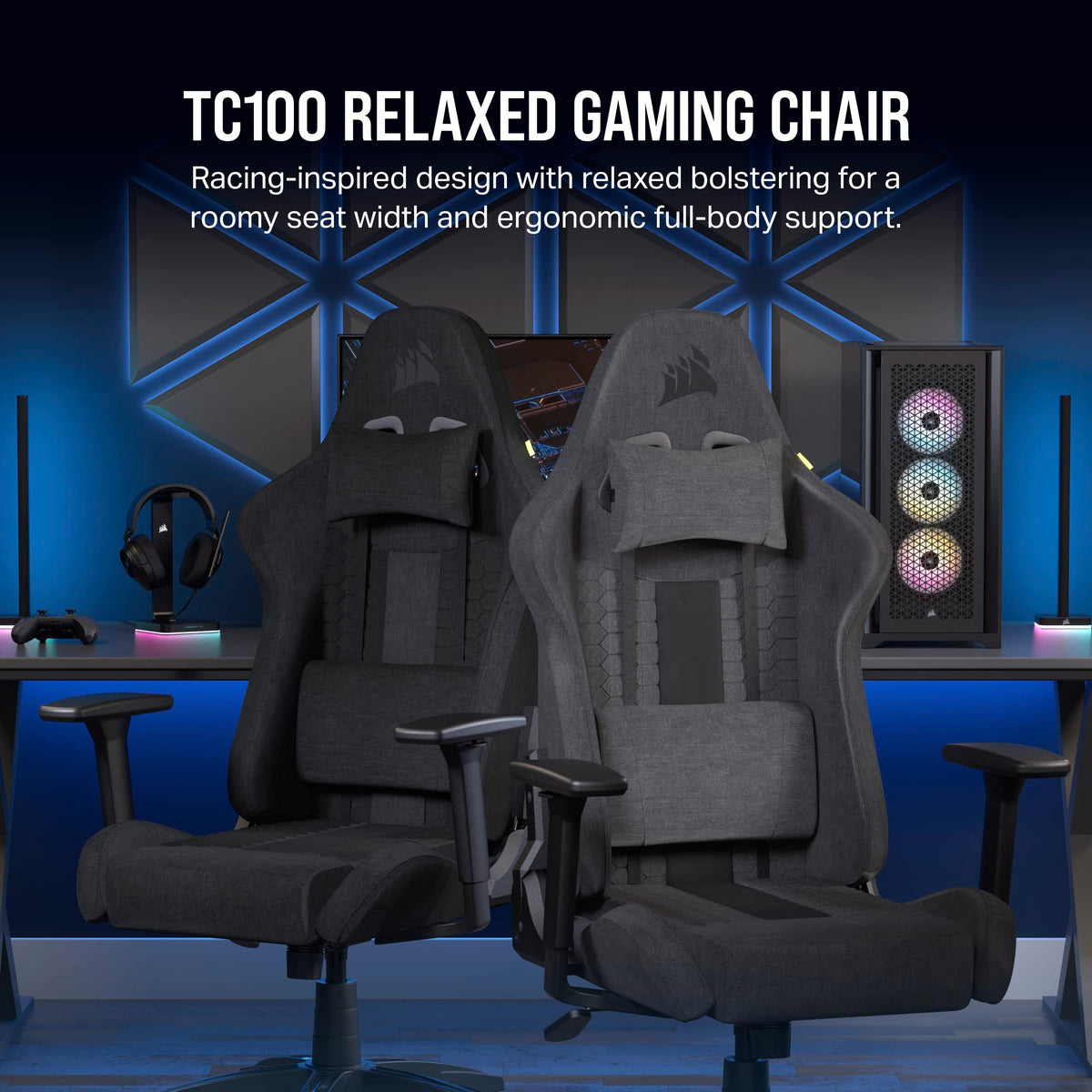 Corsair TC100 Relaxed Fabric Gaming Chair with Adjustable Lumbar Support & Memory Foam Neck Pillow