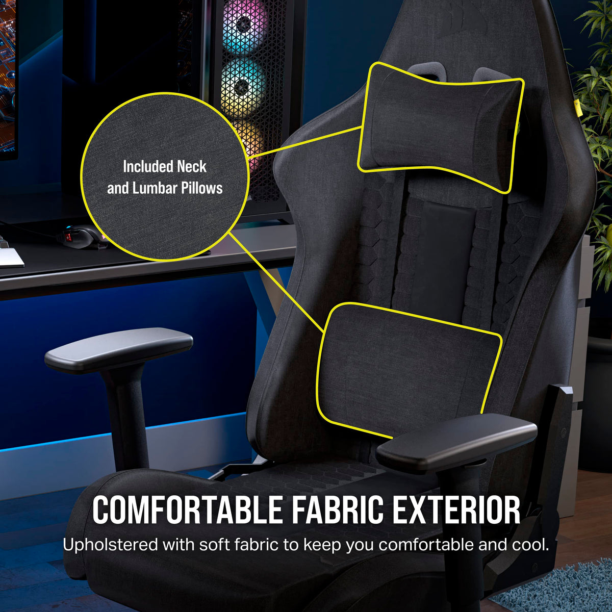 Corsair TC100 Relaxed Fabric Gaming Chair with Adjustable Lumbar Support & Memory Foam Neck Pillow