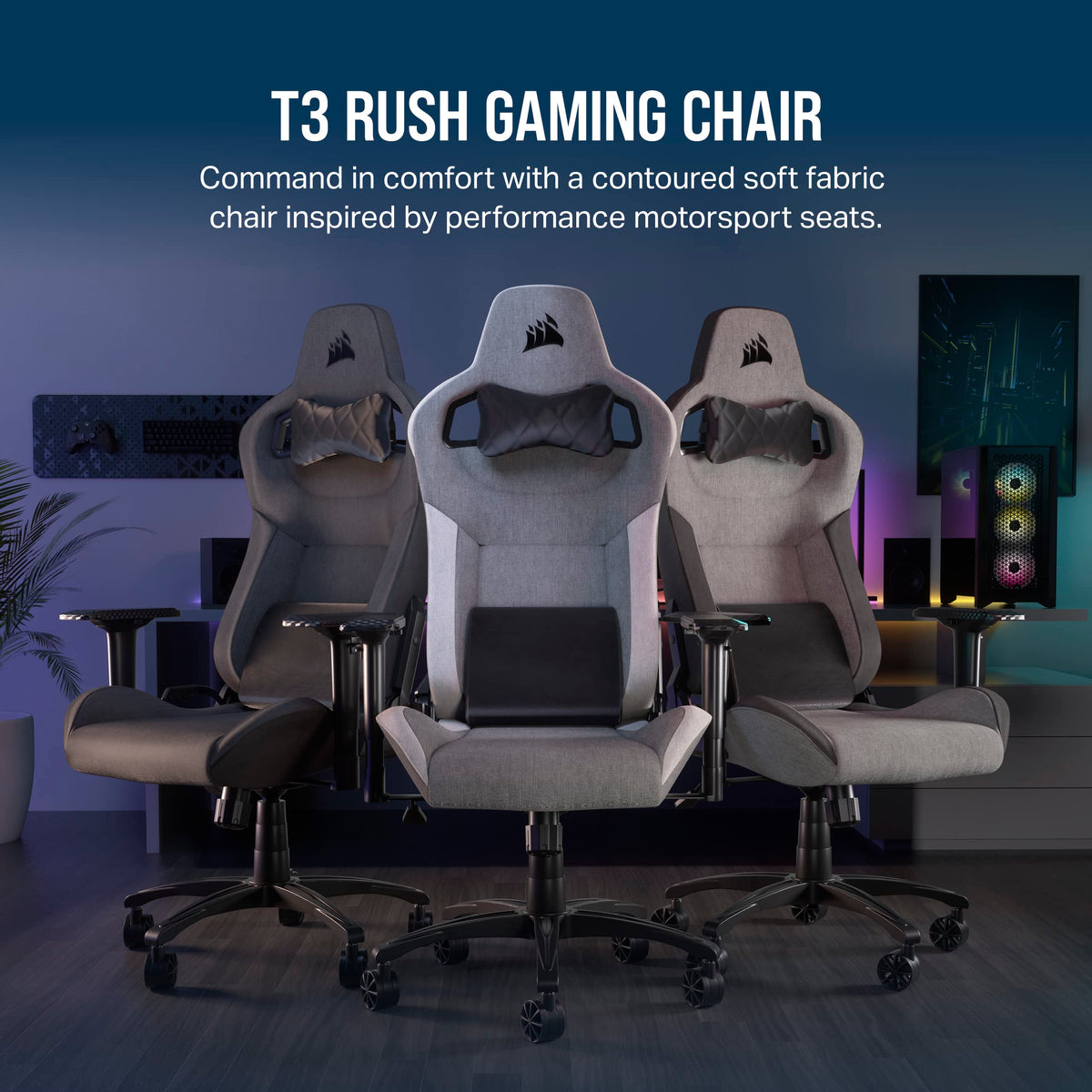 Corsair T3 Rush 2023 Fabric Gaming Chair - Reclining with Memory Foam Lumbar Support