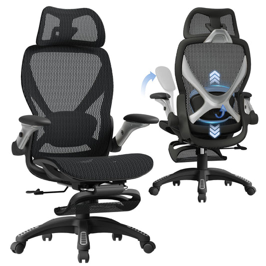 ELABEST X100 Ergonomic Mesh Office Chair with Footrest, 3D Lumbar Support & 5D Armrests